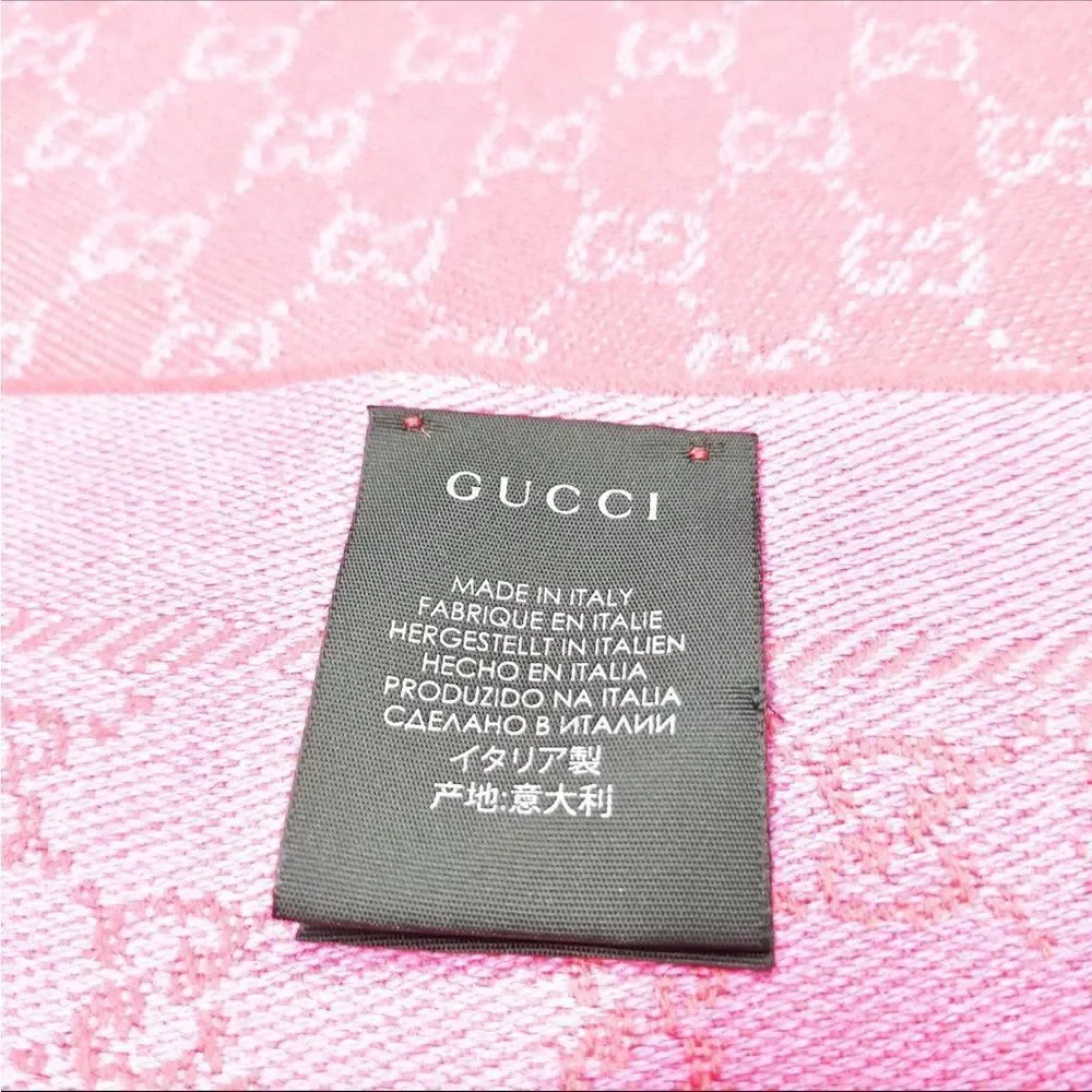 Gucci Red Fuchsia GG Monogram Wool Lame Jacquard Stenlux Scarf Stole Shawl Wrap